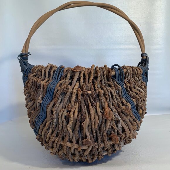VTG Buttocks Basket Egg Gathering Hand Woven Primitive Rustic Gods Eye Large 16" - Picture 3 of 16